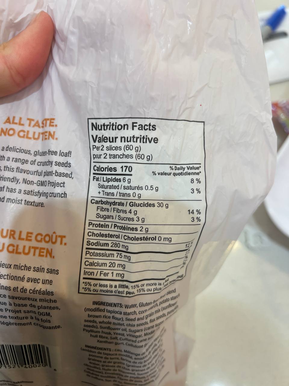 gluten-free bread label