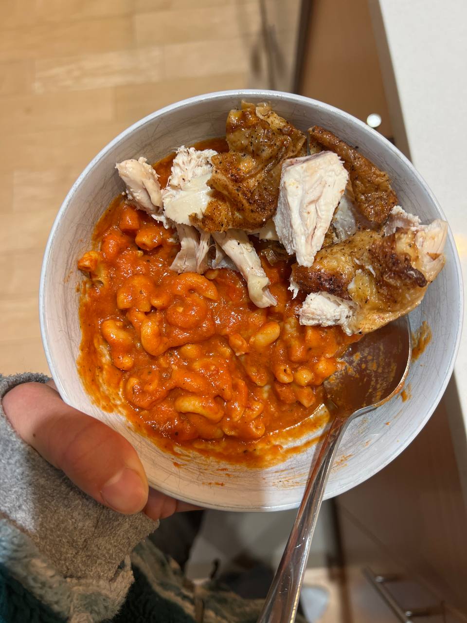 dinner of pasta sauce and chicken