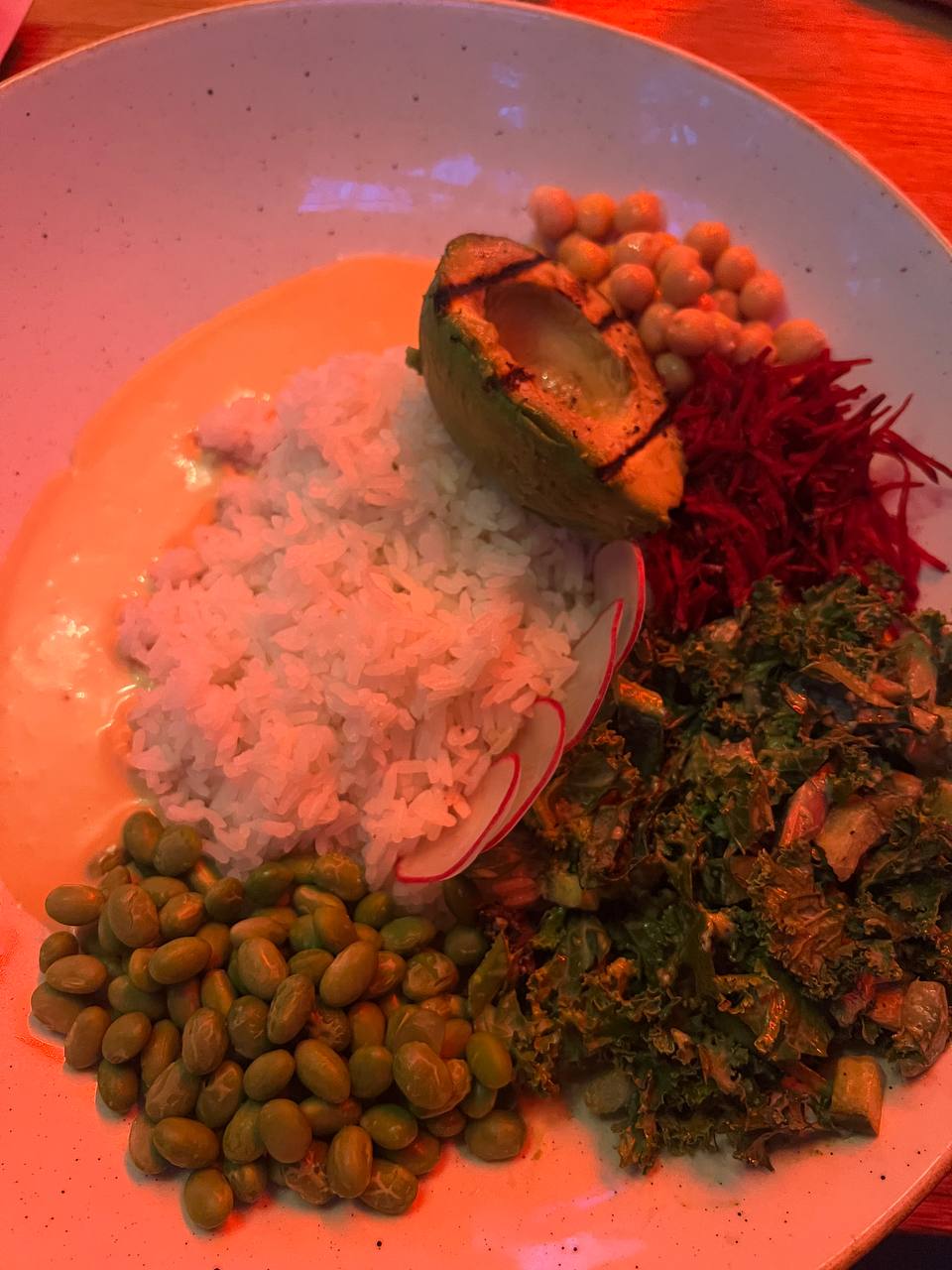 dinner bowl with rice edamame kale and avocado, first view