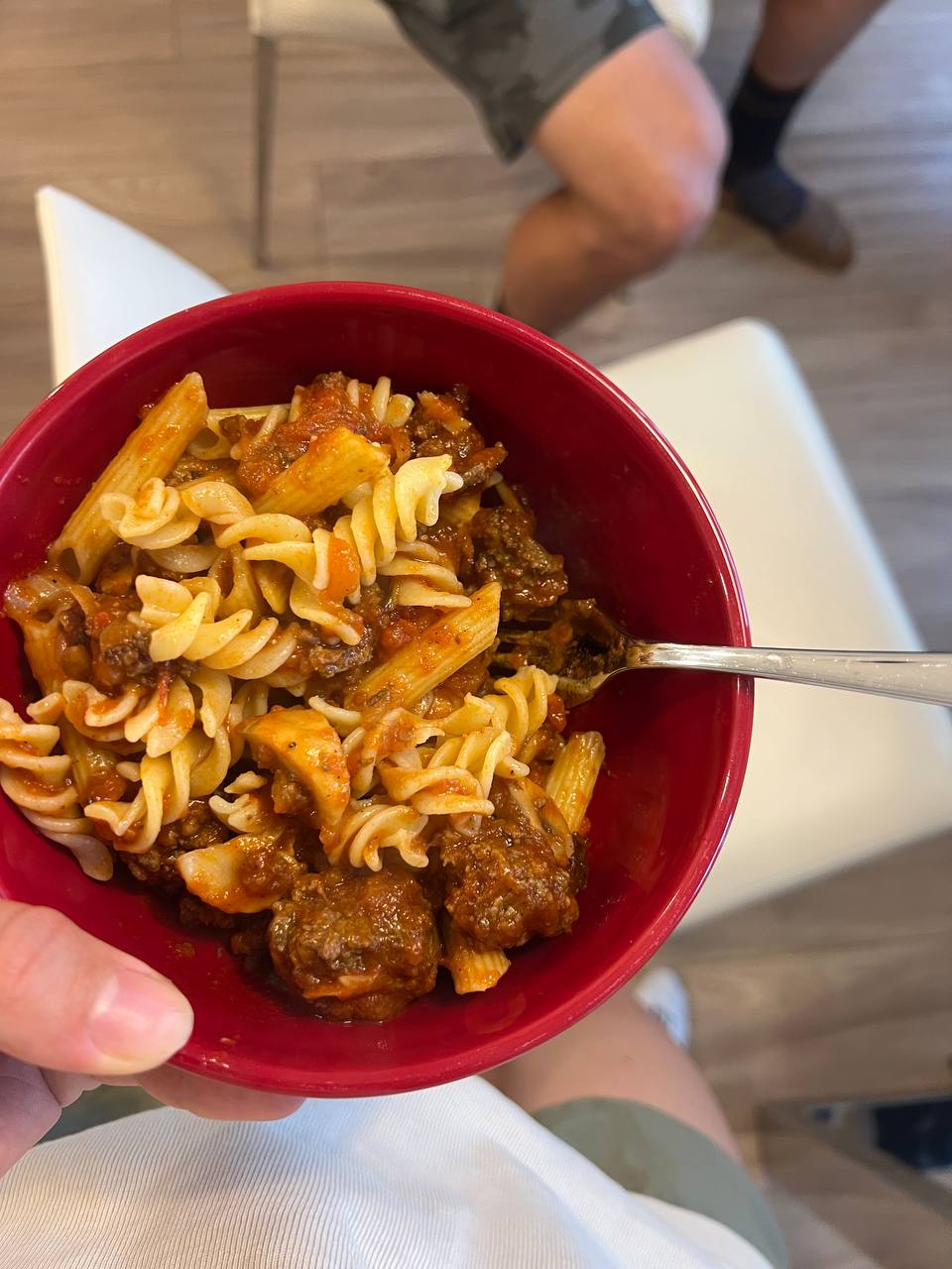 pasta with sauce and bison