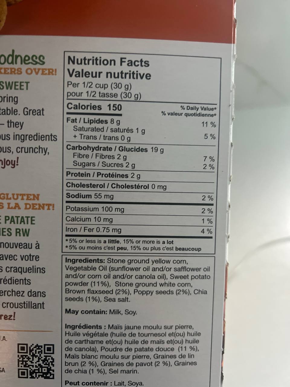 Sweet potato crackers (RW brand, gluten-free), Hummus