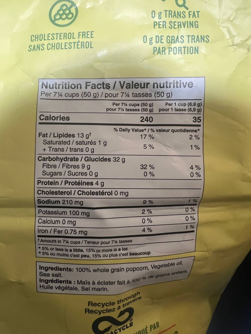 Popcorn 1 cup, whole grain