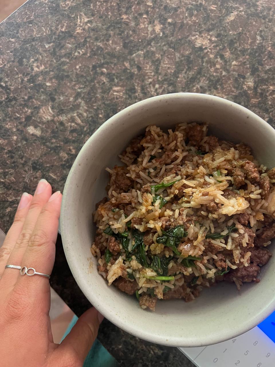 Beef fried rice, Spinach